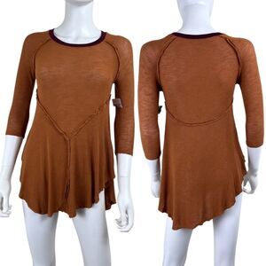 Free People Women Size XS Orange Weekend Layering Tunic NEW Knit Top Shirt Boho